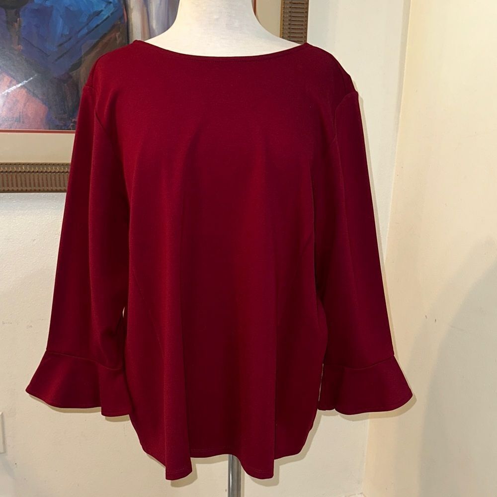 NWT TALBOTS PETITES Burgundy Ruffle Sleeve Top Size 2XP